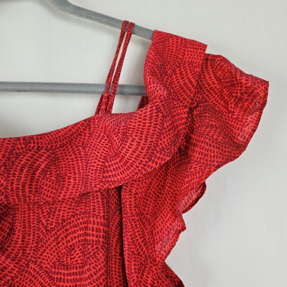Anthropologie Maeve Mandalay Open Shoulder Red/Pink Print Blouse Top L OB587553 - Picture 6 of 11